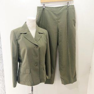LE SUIT 12P Suit Blazer Pants Solid Green Career